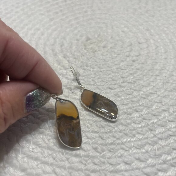 Natural STICK AGATE Handmade Sterling 925 Dangle Earrings #222D - Picture 1 of 3